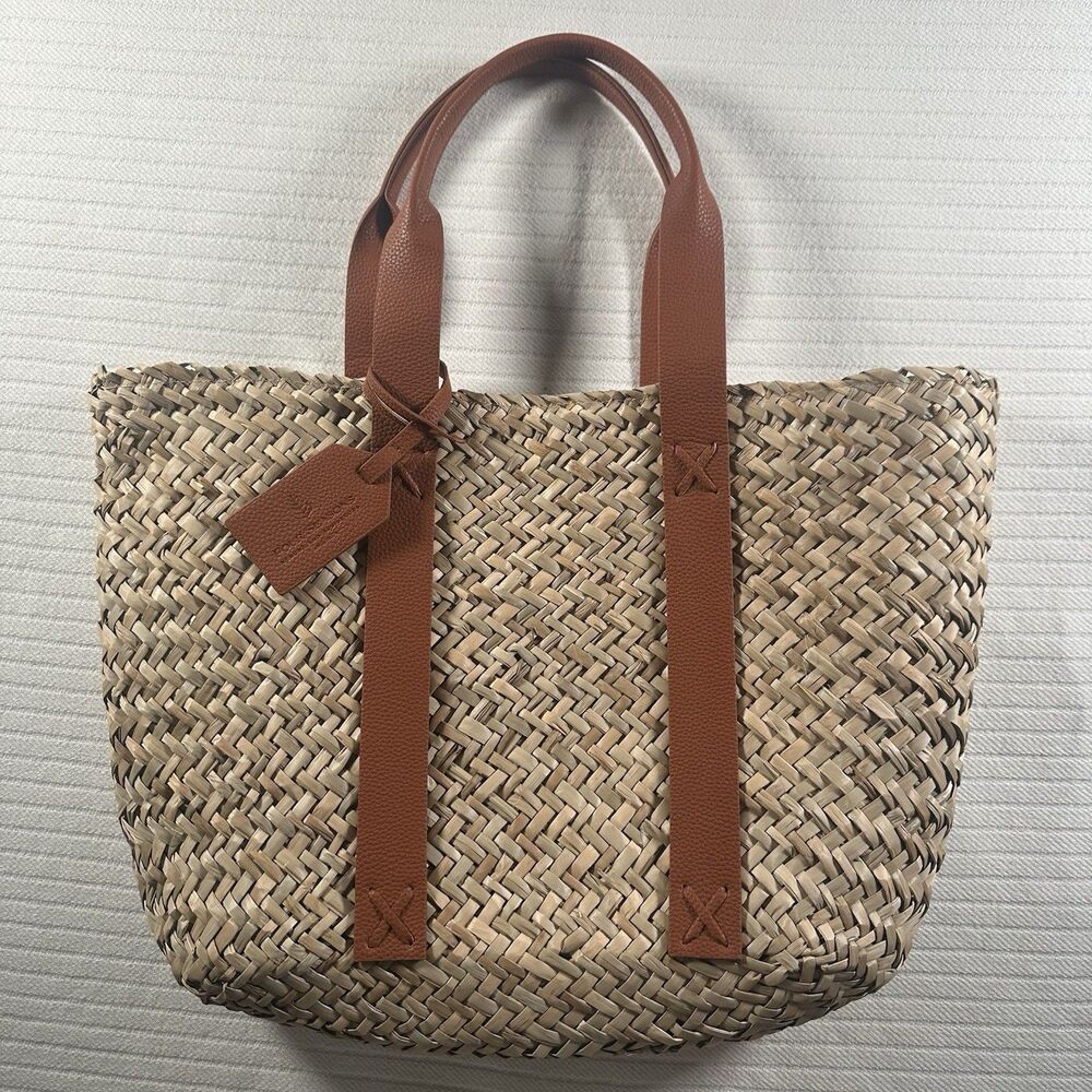 Four Seasons Anguilla Woven Straw Tote Bag Leather Handles Resort Beach - Picture 4 of 16